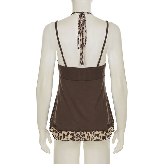 Top Halter Anudado con Detalles de Cuentas y Empalmes Leopardo - Image 15
