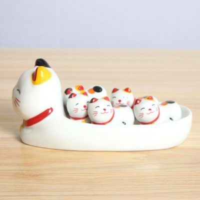 Soporte Decorativo de Cerámica para Palillos Chinos - Diseño Gato de la Fortuna - Image 17