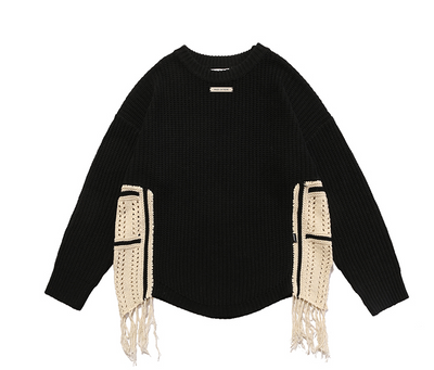 Suéter Holgado para Hombre con Detalles de Costura y Borlas - Image 6