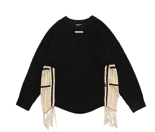 Suéter Holgado para Hombre con Detalles de Costura y Borlas - Image 6