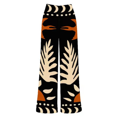 Black one-piece swimsuit with an asymmetrical top and matching long skirt, featuring a tropical palm tree and bird print. - Image 19