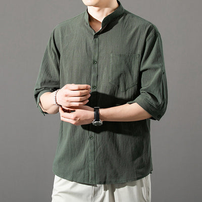 Camisa Hombre Manga Corta Algodón y Lino - Corte Suelto Moderno Talla Grande - Image 8