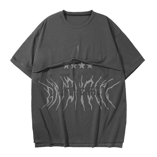 Camiseta Retro Hombre Estampado Pentagrama Manga Corta Suelta Verano