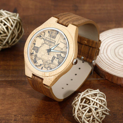 Reloj de Bambú Personalizado para Mujer con Correa de Cuero 40mm - Image 5