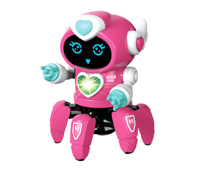 Pink and blue smart dancing robot toy with six legs, LED lights, and a smiling face on its screen. - Image 11
