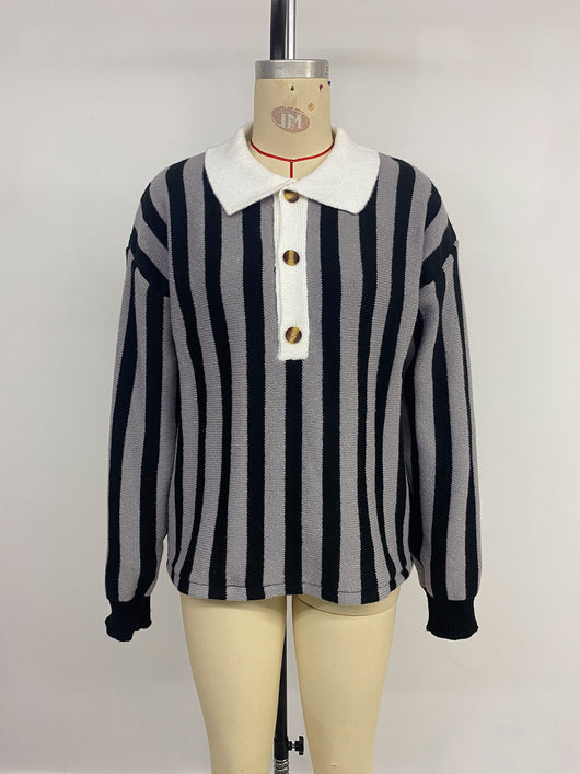 Suéter Unisex de Rayas Verticales con Cuello Solapa - Tejido Cálido para Otoño e Invierno - Image 9