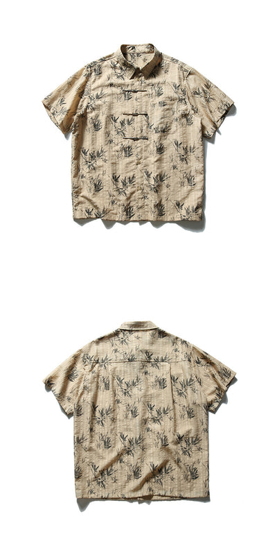 Camisa de Manga Corta con Nudos Chinos y Estampado de Hojas de Bambú - Image 9