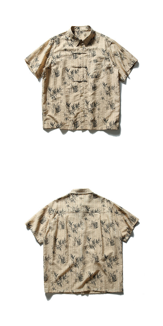 Camisa de Manga Corta con Nudos Chinos y Estampado de Hojas de Bambú - Image 9