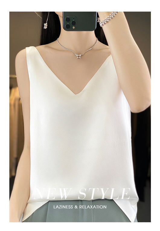 Blusa Suelta sin Mangas con Base Satinada Sedosa - Image 20
