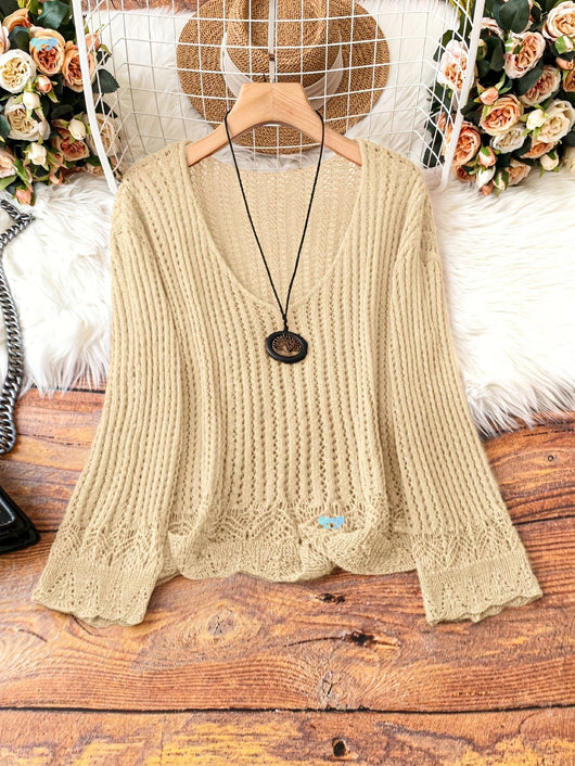 Suéter Calado Talla Grande para Mujer - Manga Larga Tejida Cuello V - Image 13