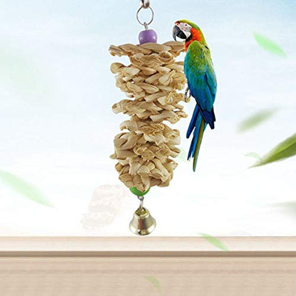 Juguete Interactivo para Loro con Campana - Cuerda Natural y Madera