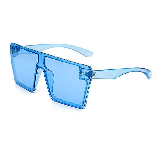 Oversized flat-top sunglasses with translucent red plastic frames and matching red lenses on a white background. - Image 7