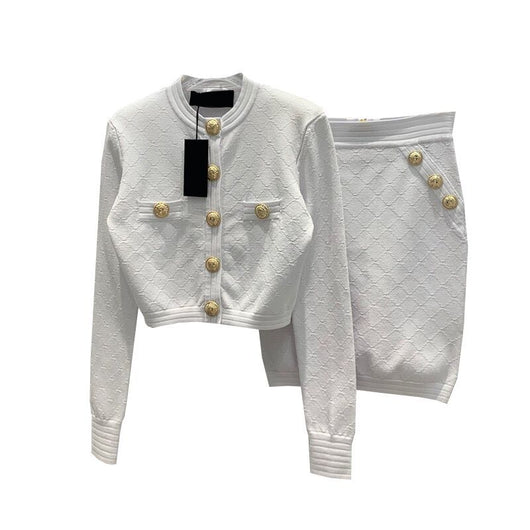 Chaqueta Corta Tejida con Hombreras y Botones a Presión - Patrón Cuadros Diamante - Image 5