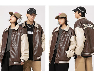 Chaqueta de Cuero PU Estilo Retro Americano con Letras Bordadas para Hombre - Image 15