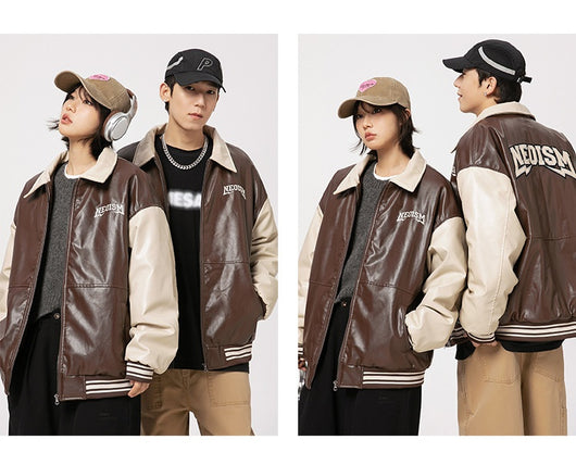 Chaqueta de Cuero PU Estilo Retro Americano con Letras Bordadas para Hombre - Image 15