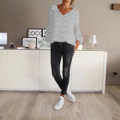 Blusa Suelta Estampada de Manga Larga en Gasa - Image 16