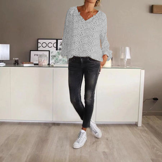 Blusa Suelta Estampada de Manga Larga en Gasa - Image 16