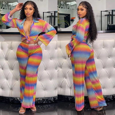 Traje de Pantalón Plisado Estampado con Stretch para Mujer - Image 5