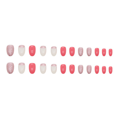 Uñas Postizas Ovaladas Estilo Europeo Rosa y Blanco - Diseño Fresco para Verano - Image 5