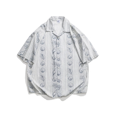 Camisa Suelta Estilo Japonés con Estampado Shell y Solapa - Image 21