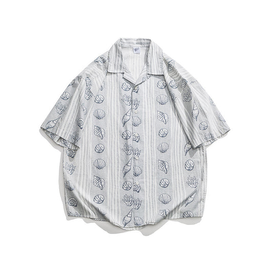 Camisa Suelta Estilo Japonés con Estampado Shell y Solapa - Image 21