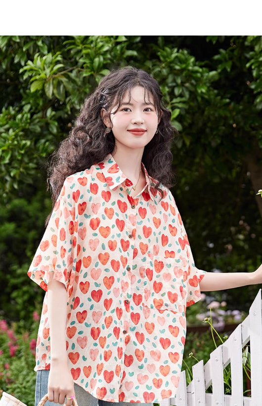 Blusa Retro Estilo Hong Kong con Estampado de Corazones para Mujer - Image 4