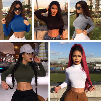 Crop Top Manga Larga Cuello Alto
