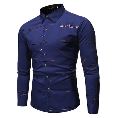 Camisa Manga Larga con Diseño de Cuello y Estampado Dorado para Hombre - Image 13