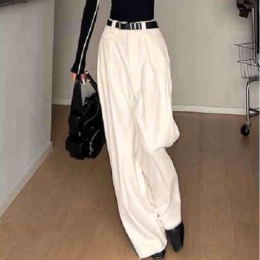 Pantalones Casuales Blancos de Cintura Alta Corte Recto para Mujer