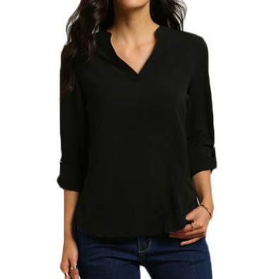 Blusa Holgada de Gasa con Cuello en V y Mangas Fruncidas Talla Grande - Image 6