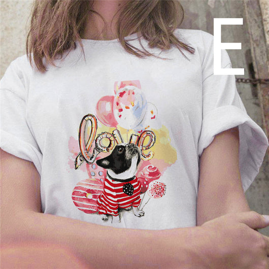 Playera Suelta Cuello Redondo con Estampa de Pintura al Óleo Perro Cartoon - Image 10