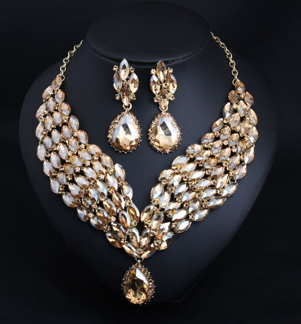 African Crystal Necklace and Earrings Set