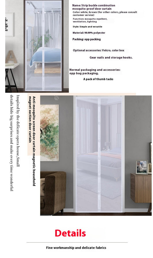 Black magnetic mosquito-proof curtain installed in a white doorway, with a puppy sitting in front of it. - Image 10