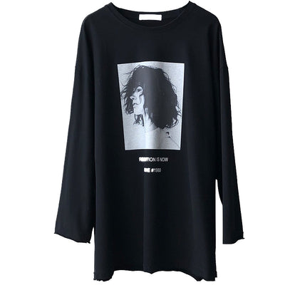 Playera Suelta Coreana Estampada de Manga Larga - Estilo Relajado - Image 3