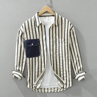 Camisa Manga Larga Estilo Japonés a Rayas para Hombre - Image 6