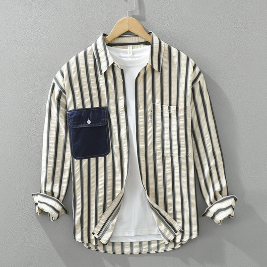 Camisa Manga Larga Estilo Japonés a Rayas para Hombre - Image 6