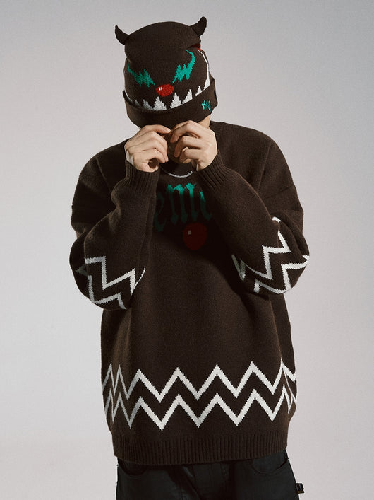 Suéter Holgado Navideño con Estampado Diablo Alphabet para Hombre - Image 2
