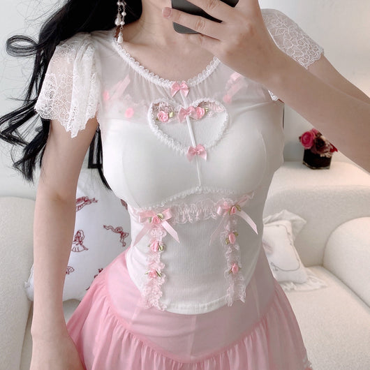 Blusa Corta con Moño - Manga Corta y Cintura Ajustada