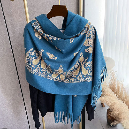 Chal Bufanda Mujer Invierno Efecto Cachemira con Bordado Elegante