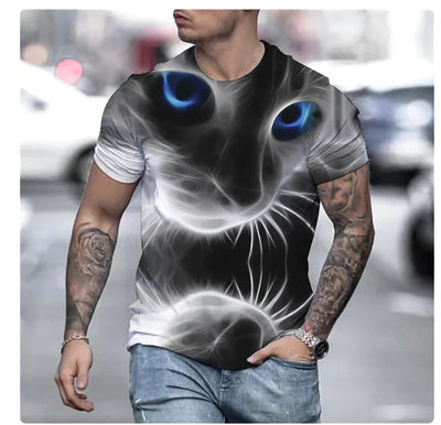 Playera Gato 3D Estampado Animal Print Manga Corta Hombre - Image 3