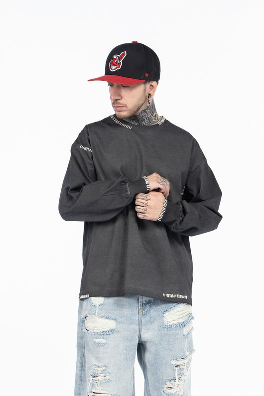 Camiseta Manga Larga Oversize Tejida a Mano para Hombre - Algodón Pesado - Image 17