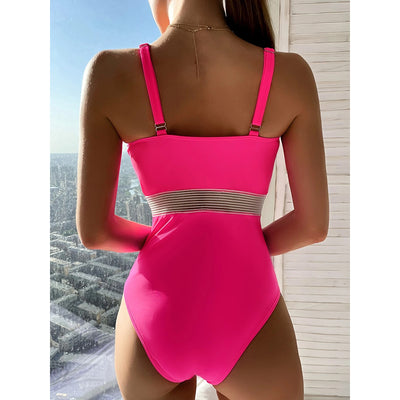 Traje de Baño Enterizo con Paneles Tejidos en Colores Vibrantes - Image 3