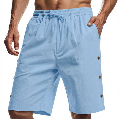 Pantalones Cortos Hombre Estilo Americano Sueltos de Algodón-Lino con Botones - Image 9