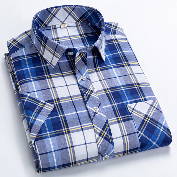 Camisa Casual de Manga Corta para Hombre con Cuello Solapa