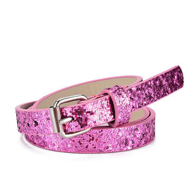 Rainbow glitter belt for ladies or kids, featuring a silver rectangular pin buckle and imitation leather. - Image 5