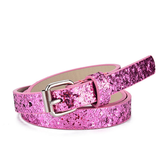 Rainbow glitter belt for ladies or kids, featuring a silver rectangular pin buckle and imitation leather. - Image 5