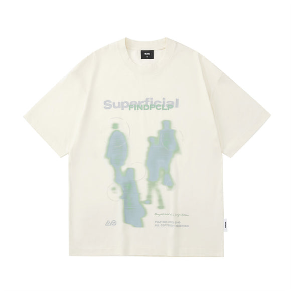 Blusa Suelta con Efecto Desenfoque - Manga Corta Cuello Redondo
