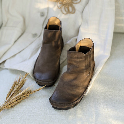 Botas de Cuero Genuino con Punta Redonda y Elástico Lateral - Image 4