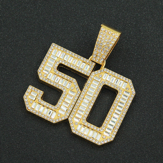Collar Colgante Número 50 con Diamantes Completos para Hombre - Image 8