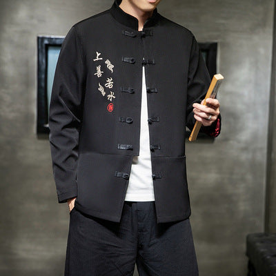 Chaqueta Casual Hombre Algodón y Lino con Bordado Estilo Tang Chino - Image 4